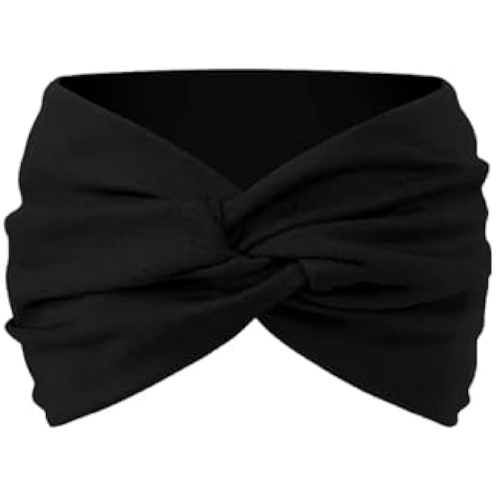 Turban Headbands for Women Wide Head Wraps Knotted Stretchy Knotted Twist Soft Cotton Headbands, Non-Slip Fashion Hair Bands for Women Yoga, Workout, Running. (Black) - Image 1